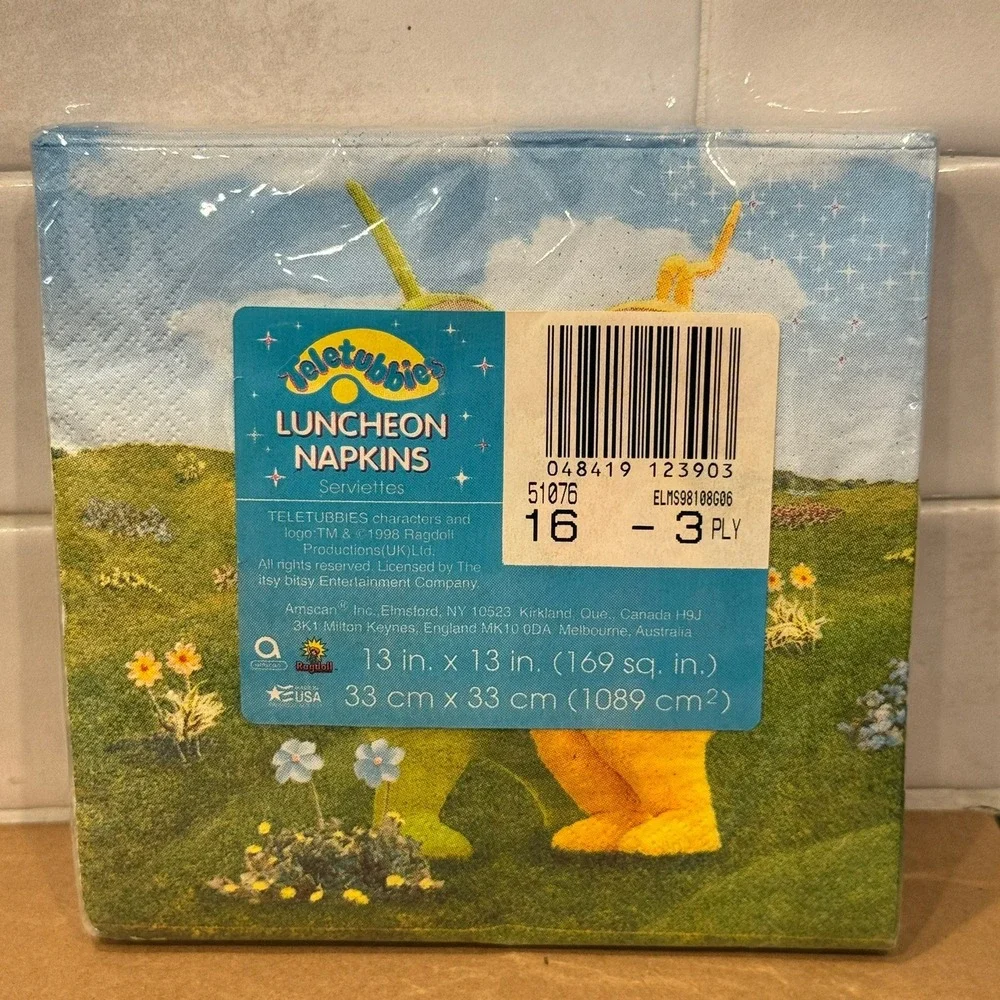 Vintage 1998 Teletubbies Luncheon Napkins 16 Count 3-Ply Amscan Sealed 51076 USA